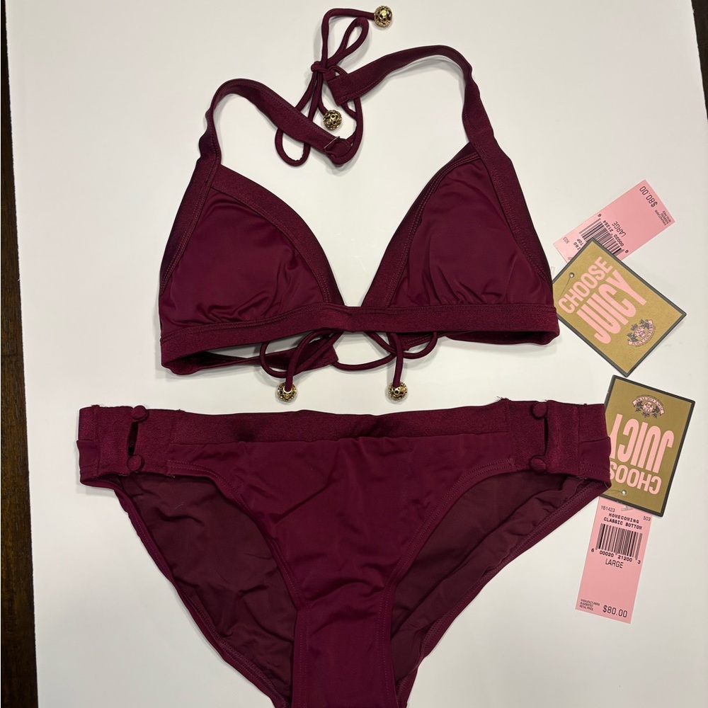 JUICY COUTURE BIKINI SEXY BURGANDY “HOMECOMING” STYLE 2 PIECE DANCE SIZ LGE